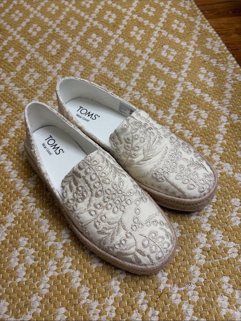 TOMS Cream Embroidered Slip-On Shoes
